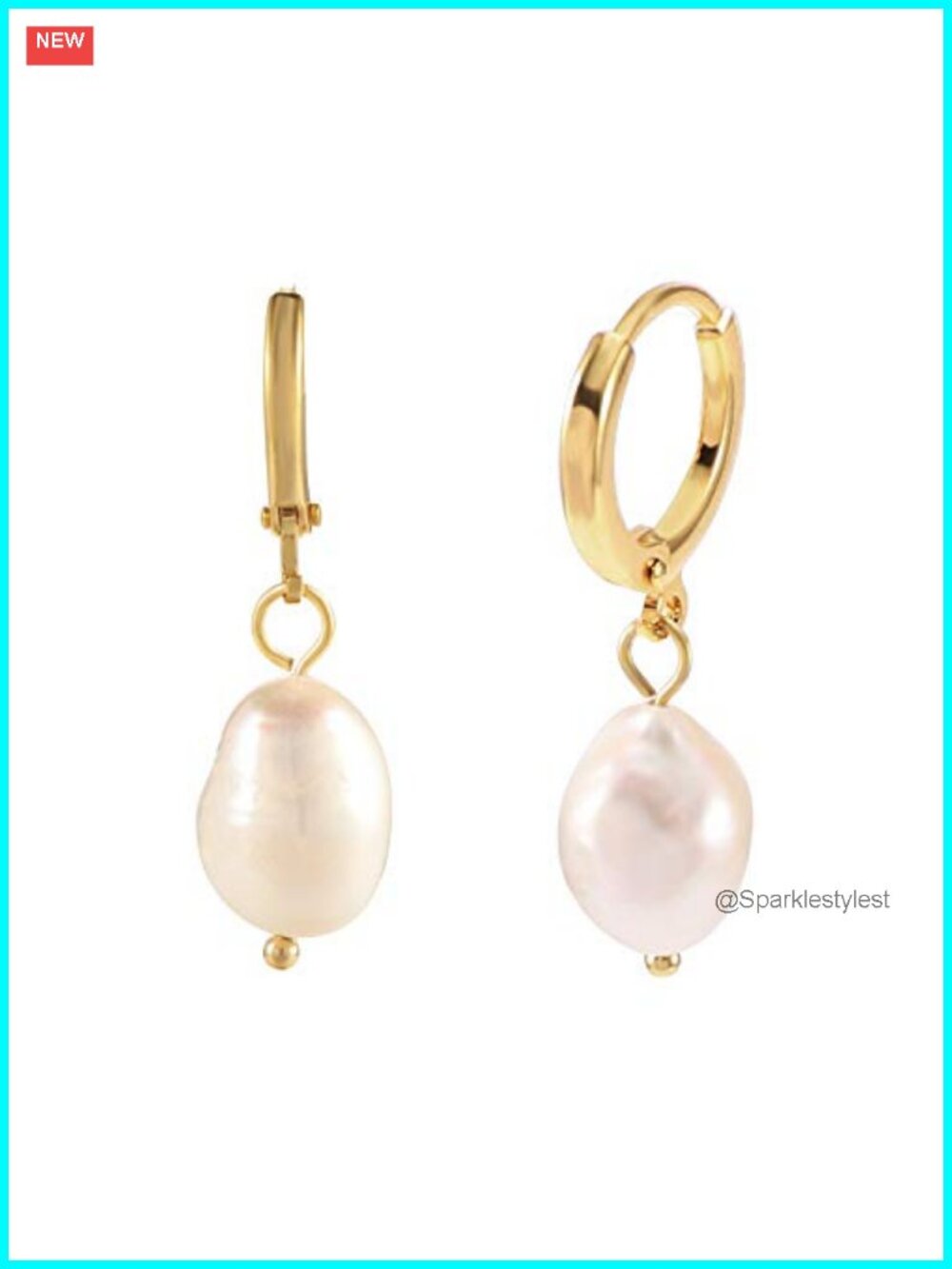 Gold Plated Huggie Hoop Earrings with Irregular Pearl Drop Charms